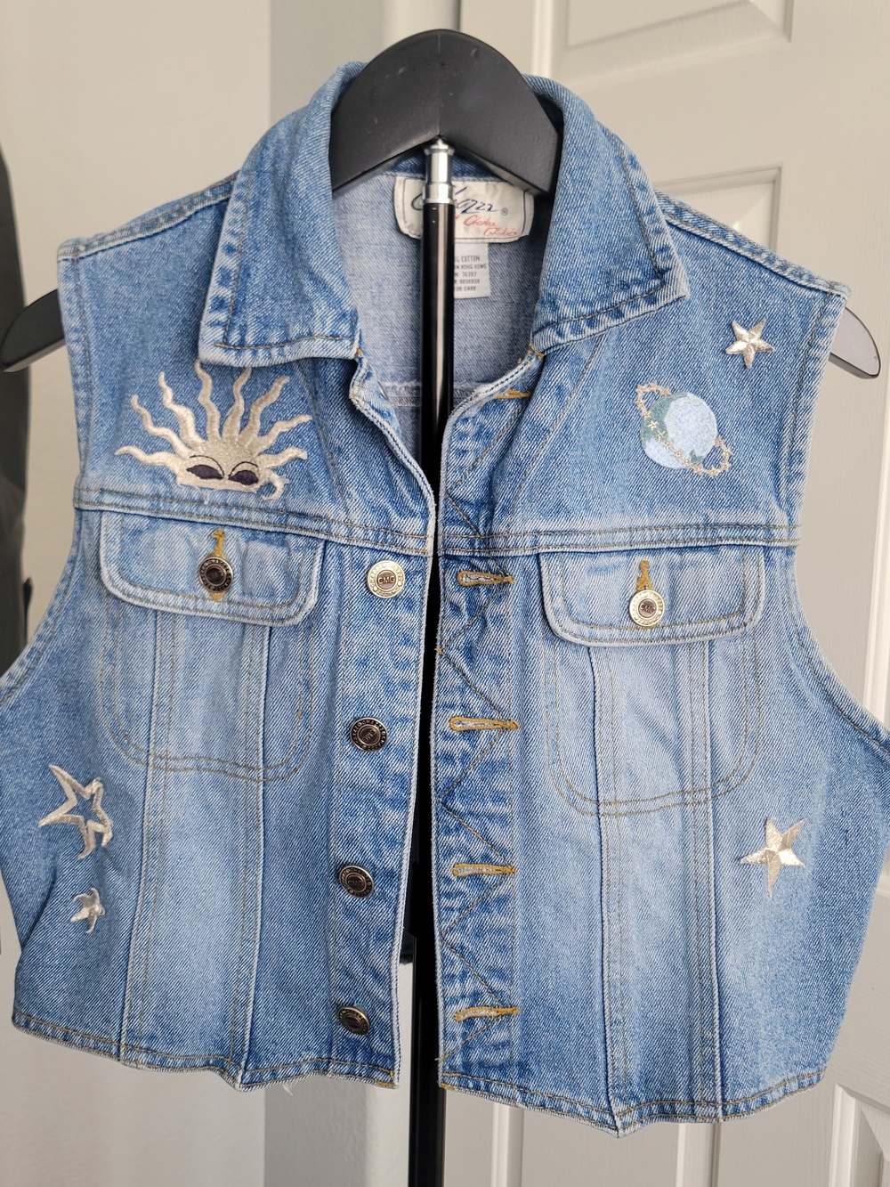 Vintage Light Blue Embroidered Denim Vest